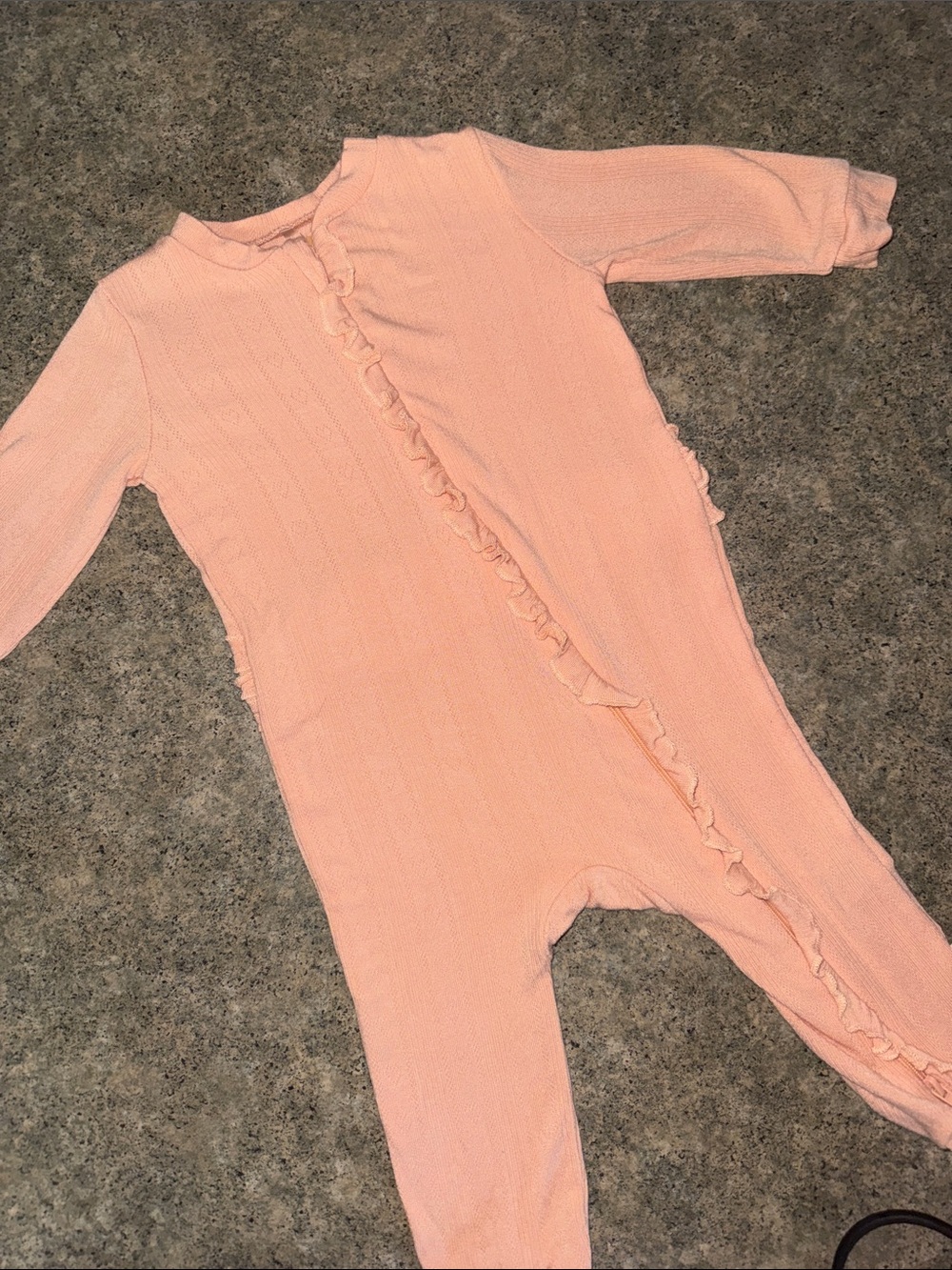 Peach Ruffle-Trim Baby One-Piece Footie